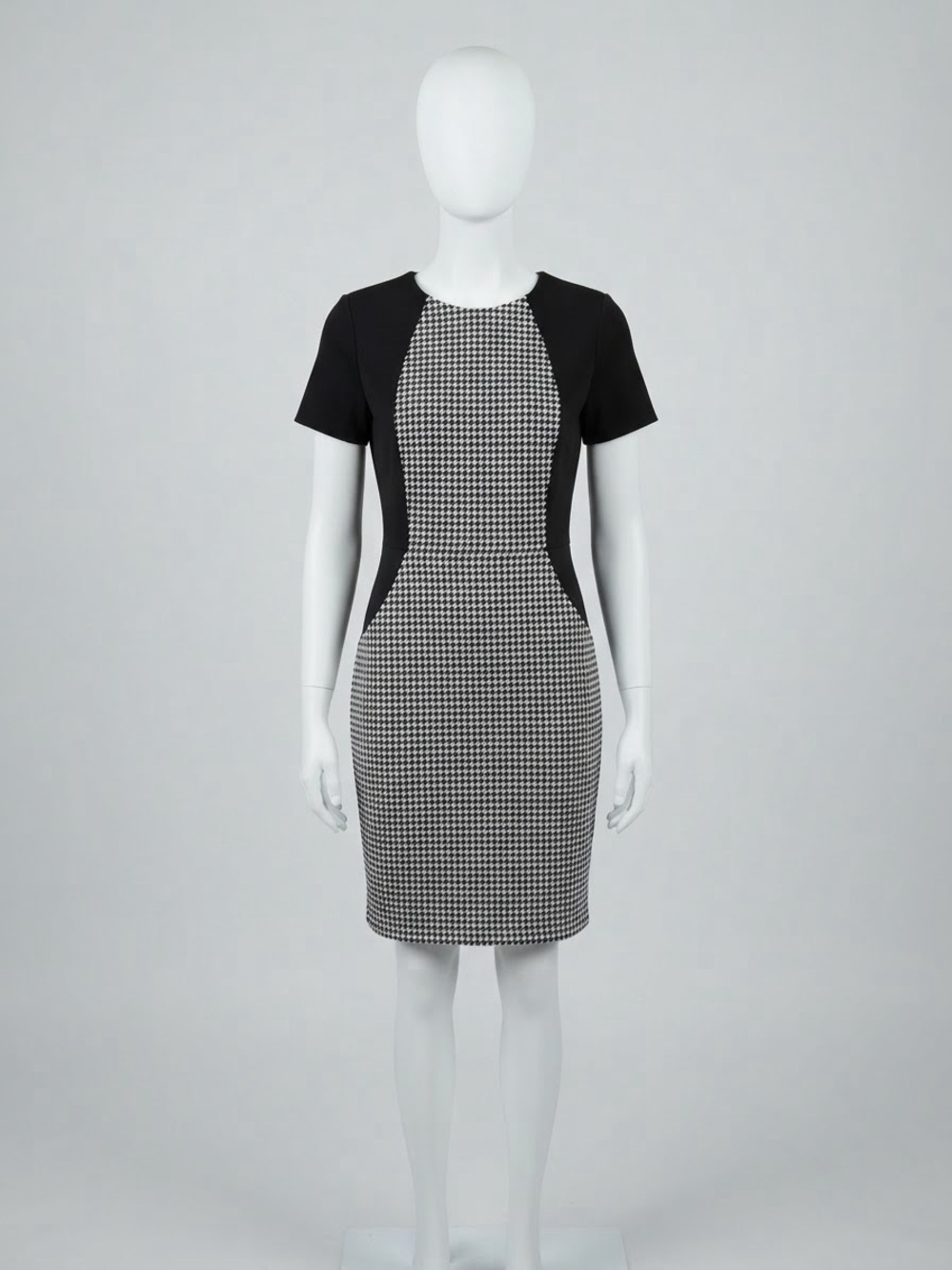 Black & White Houndstooth Panel Mini Dress